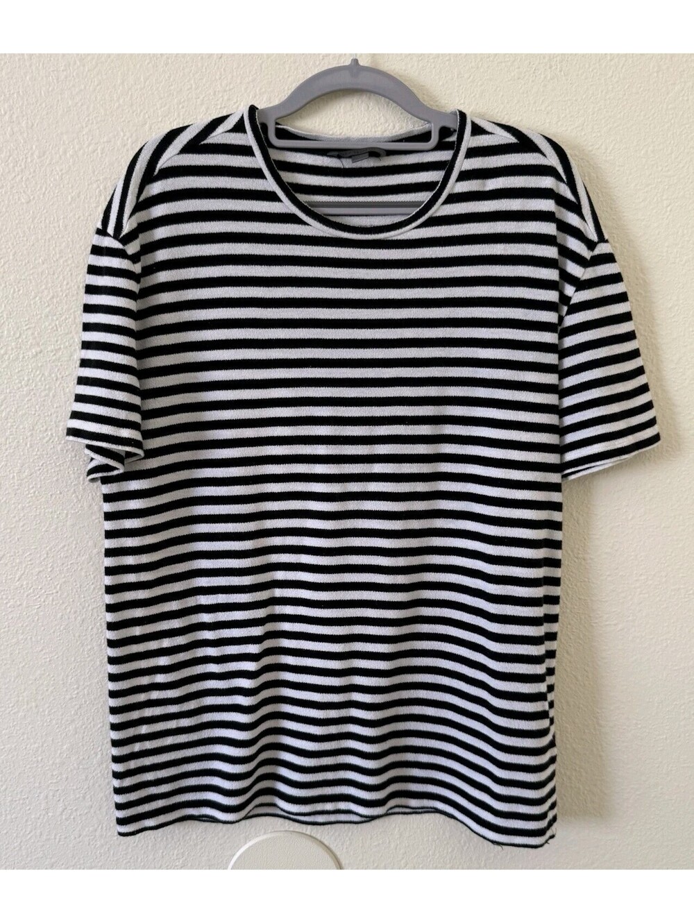 John Varvatos Women's Striped Top Size L Short Sleeve Cotton/Silk Tee T Shirt